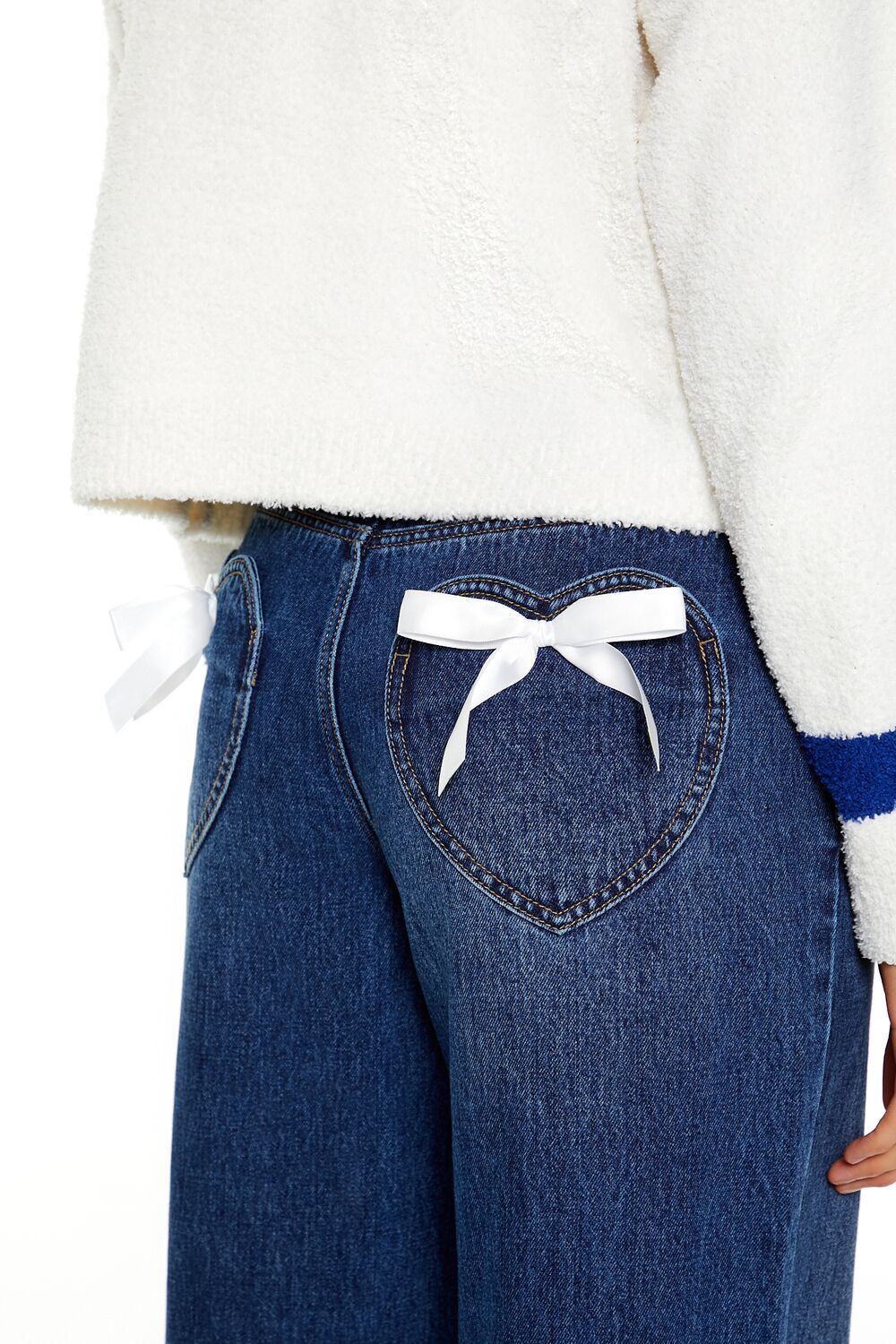 Heart Bow Mid-Rise Baggy Jeans