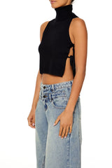 Sweater-Knit Open-Side Crop Top