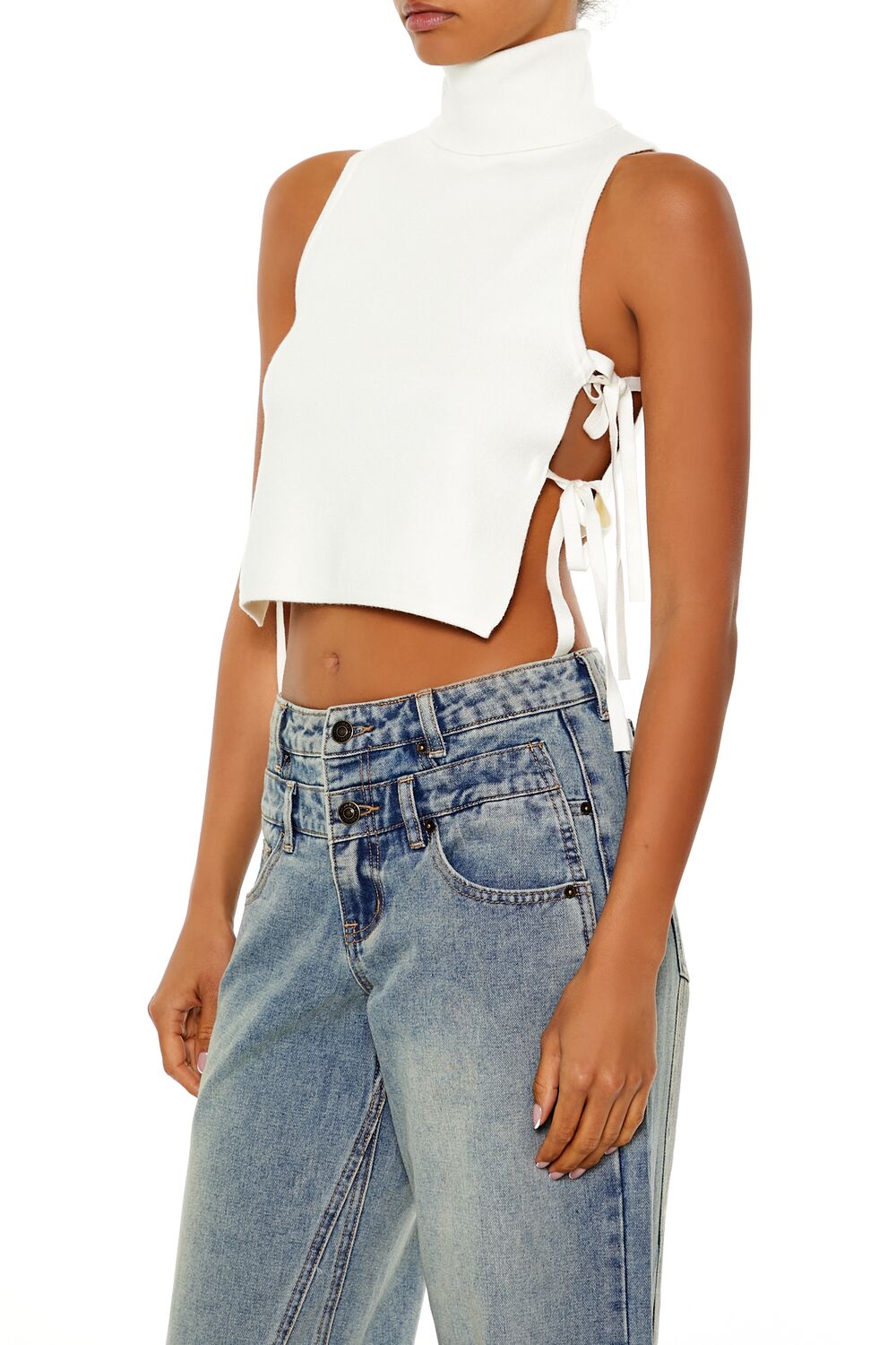 Sweater-Knit Open-Side Crop Top