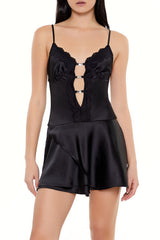 Lace-Trim Satin Mini Dress