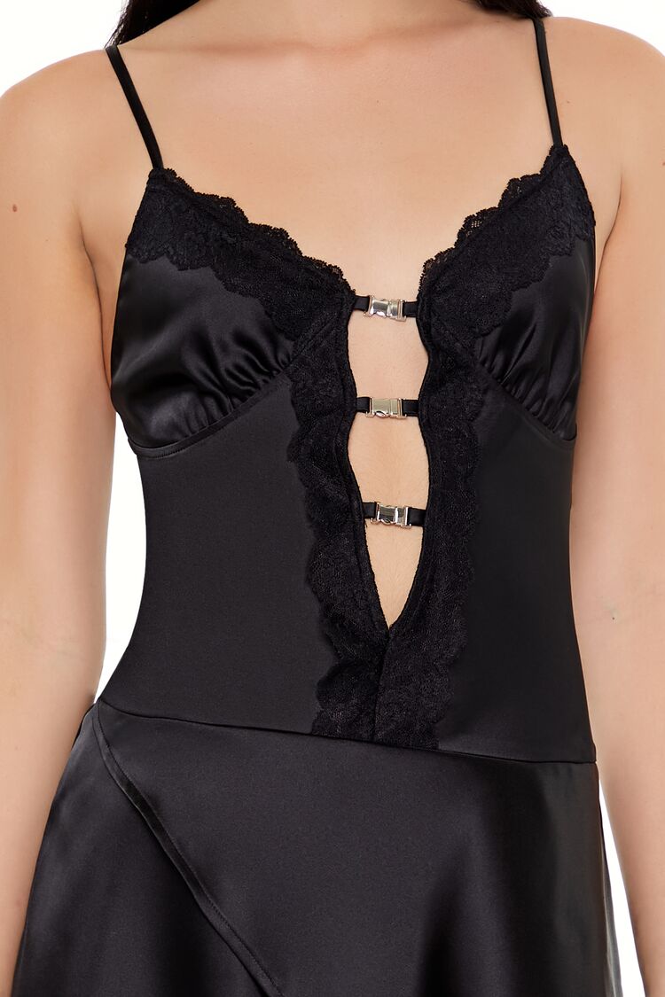 Lace-Trim Satin Mini Dress