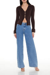 Ribbed Split-Hem Cardigan Sweater