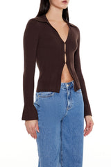 Ribbed Split-Hem Cardigan Sweater