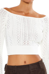 Pointelle Sweater-Knit Crop Top
