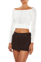 Pointelle Sweater-Knit Crop Top
