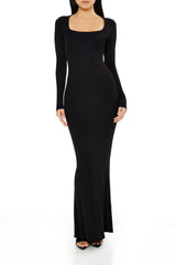 Ribbed Knit Square-Neck Maxi Dress