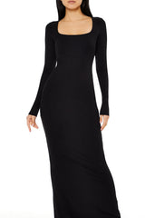 Ribbed Knit Square-Neck Maxi Dress