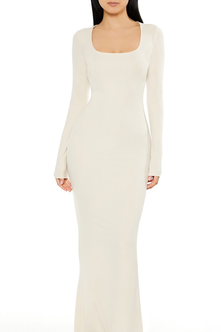 Ribbed Knit Square-Neck Maxi Dress