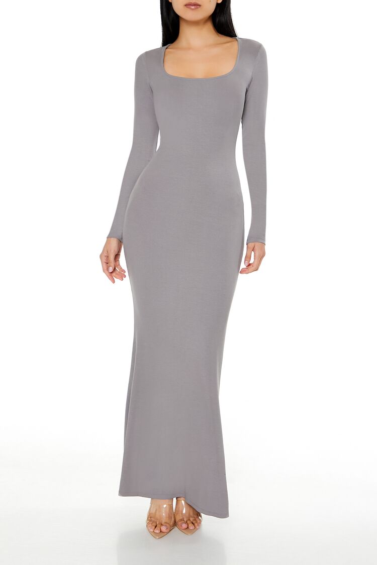 Ribbed Knit Square-Neck Maxi Dress