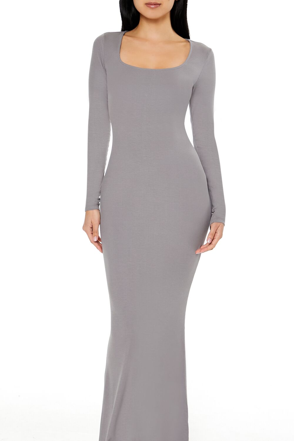 Ribbed Knit Square-Neck Maxi Dress