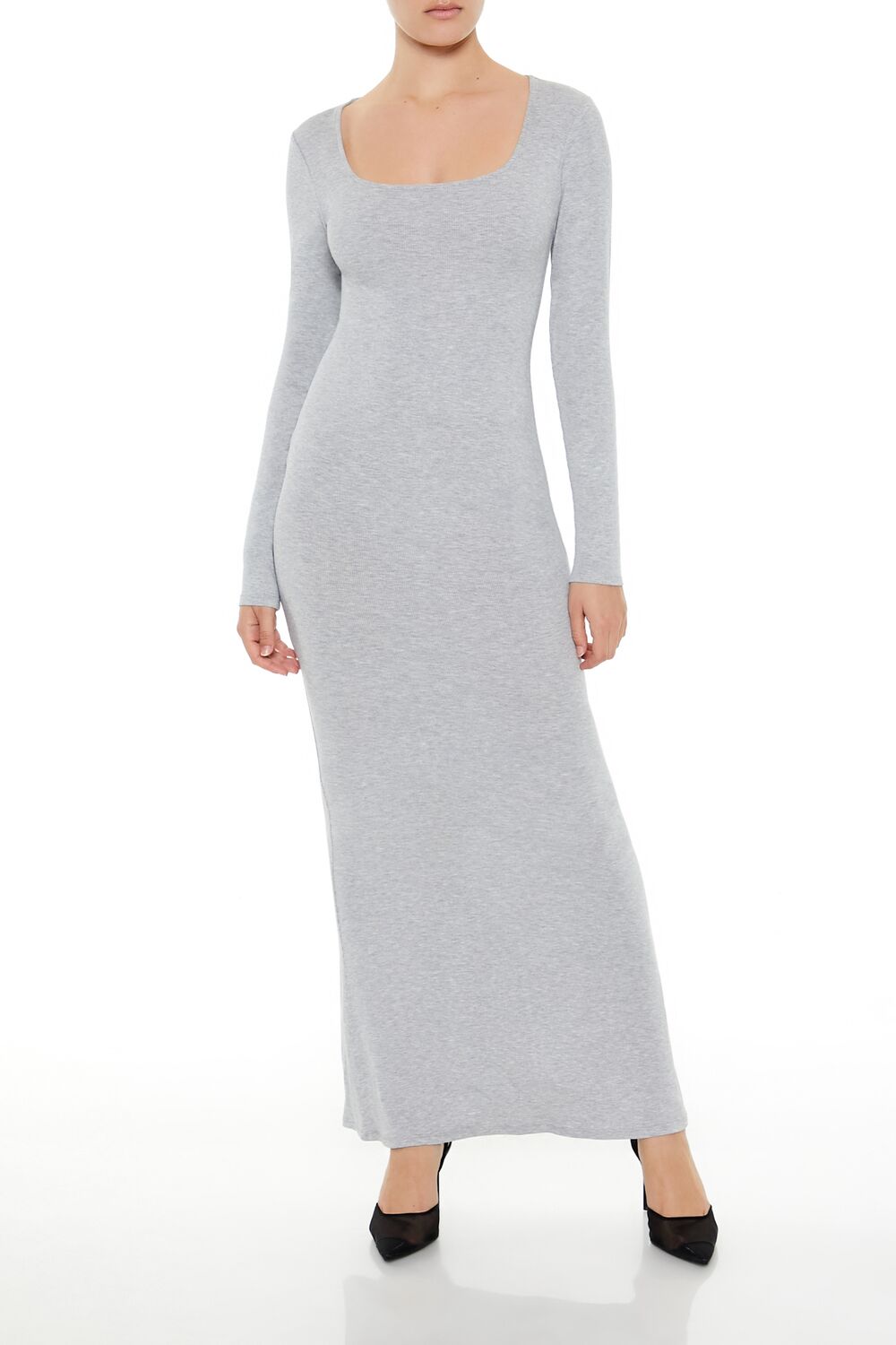 Ribbed Knit Square-Neck Maxi Dress