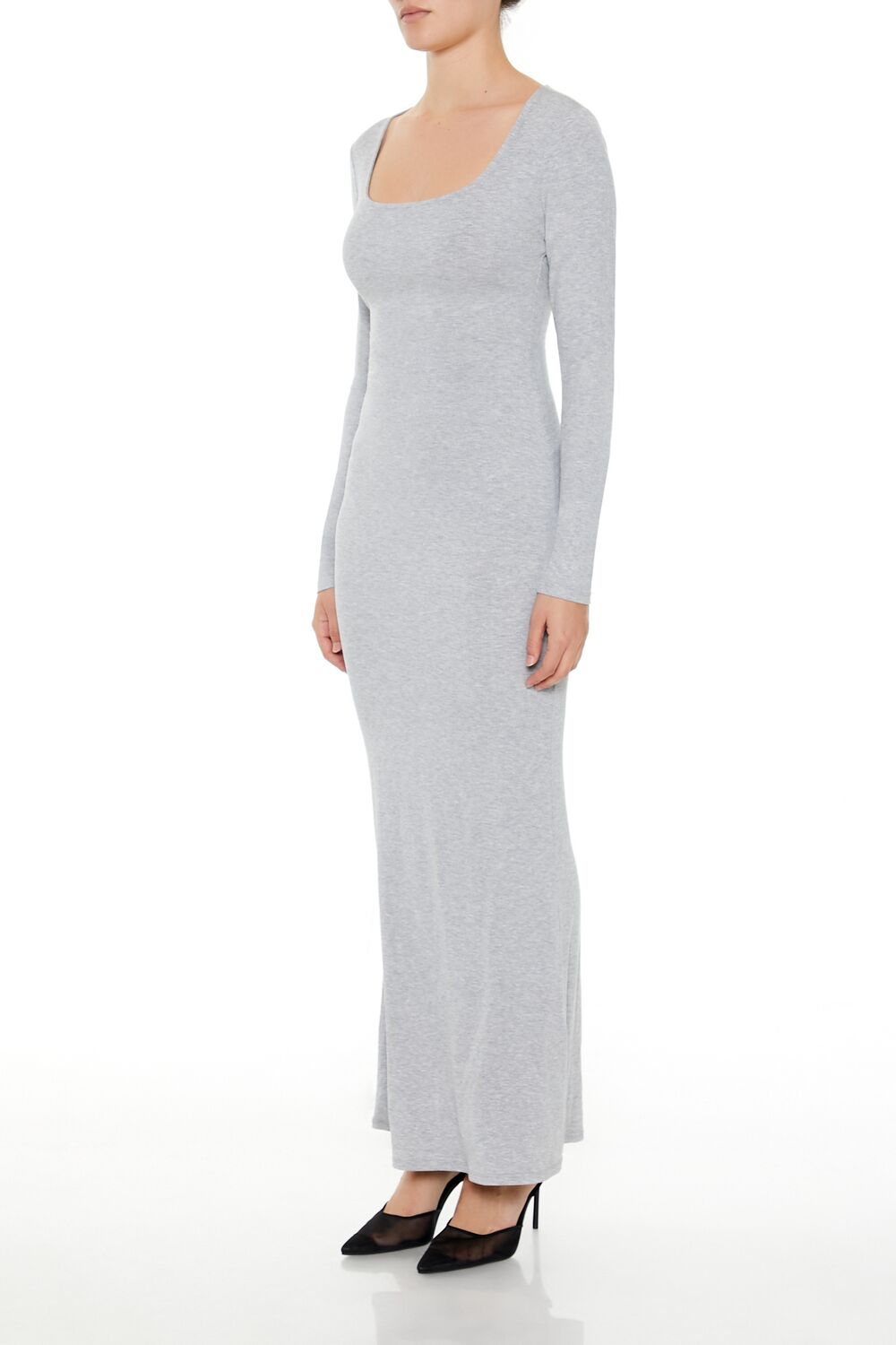 Ribbed Knit Square-Neck Maxi Dress