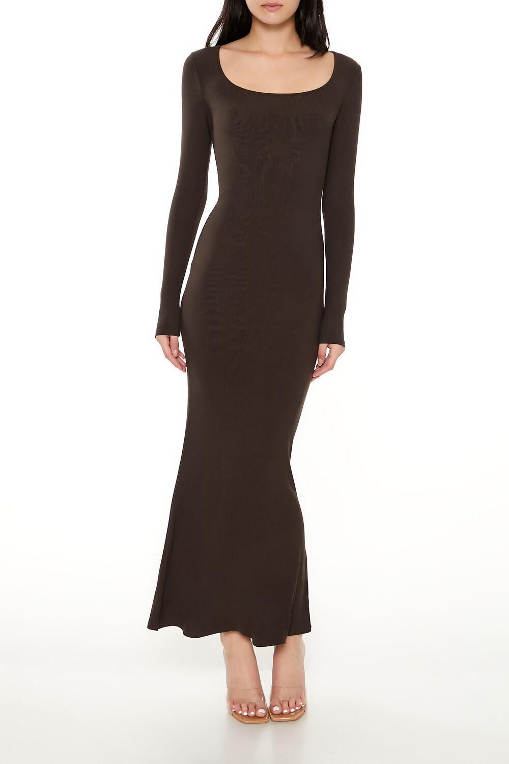 Ribbed Knit Square-Neck Maxi Dress