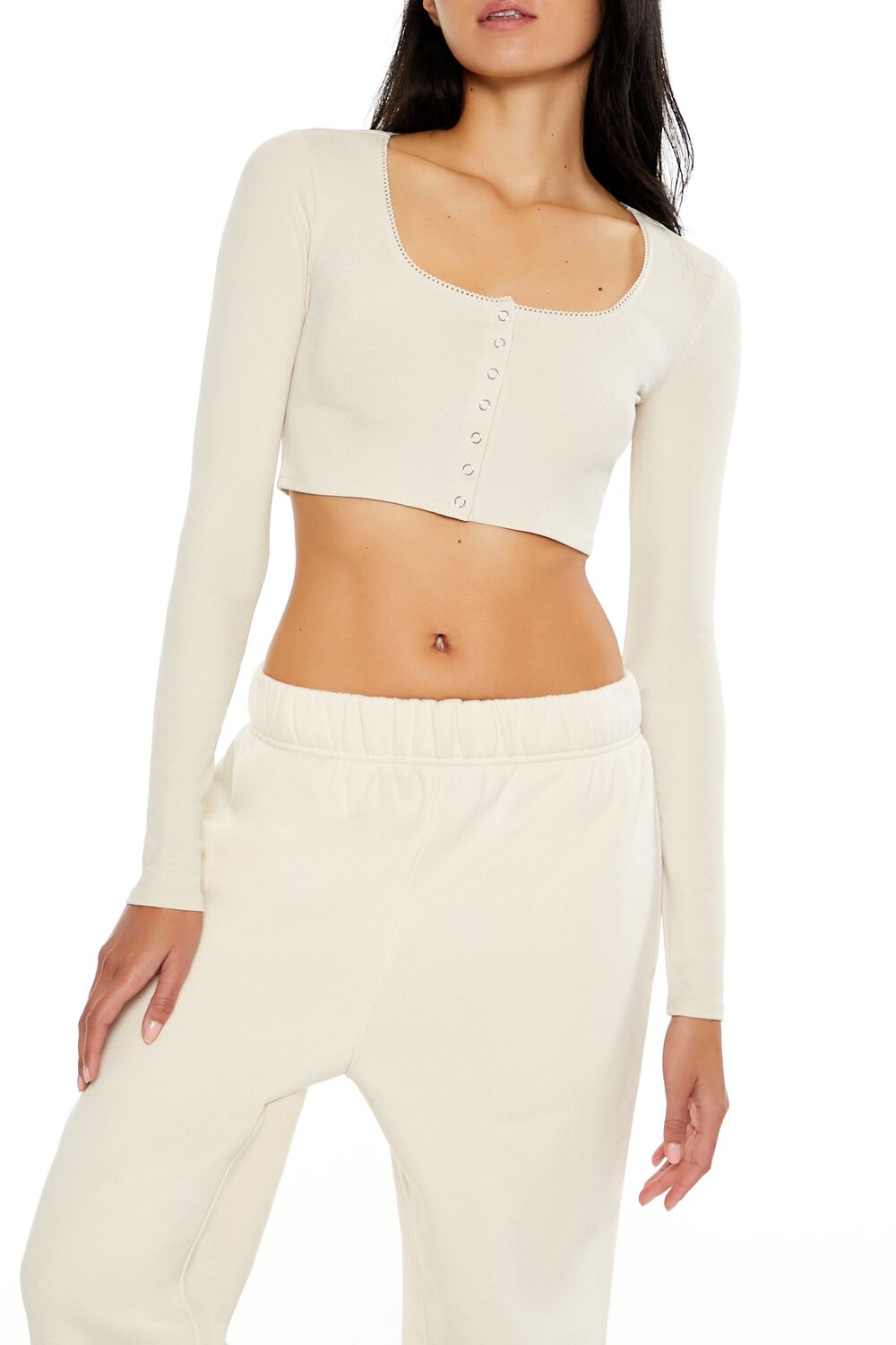 Square-Neck Cropped Henley Tee