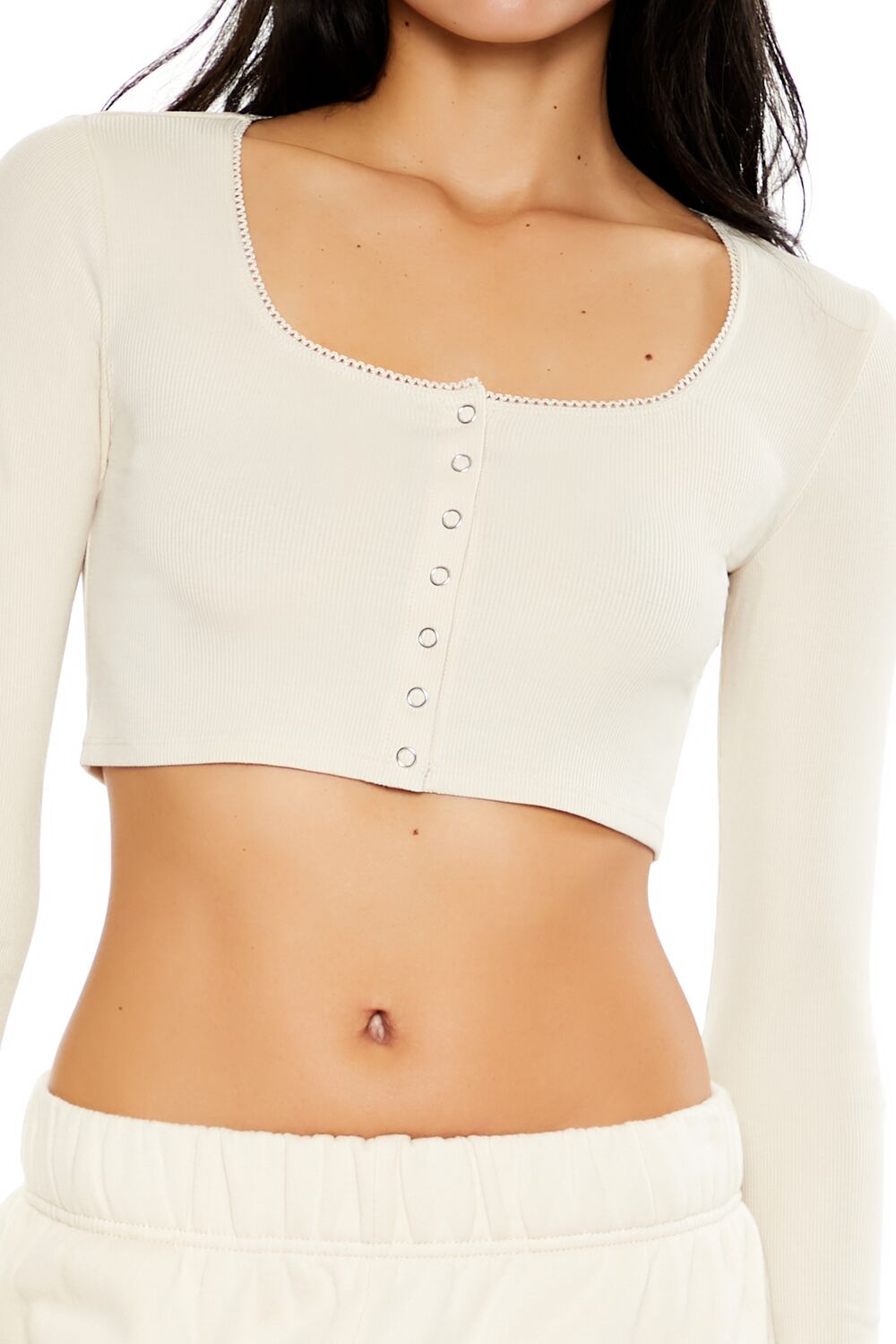 Square-Neck Cropped Henley Tee