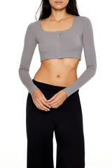 Square-Neck Cropped Henley Tee