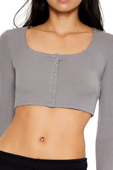 Square-Neck Cropped Henley Tee
