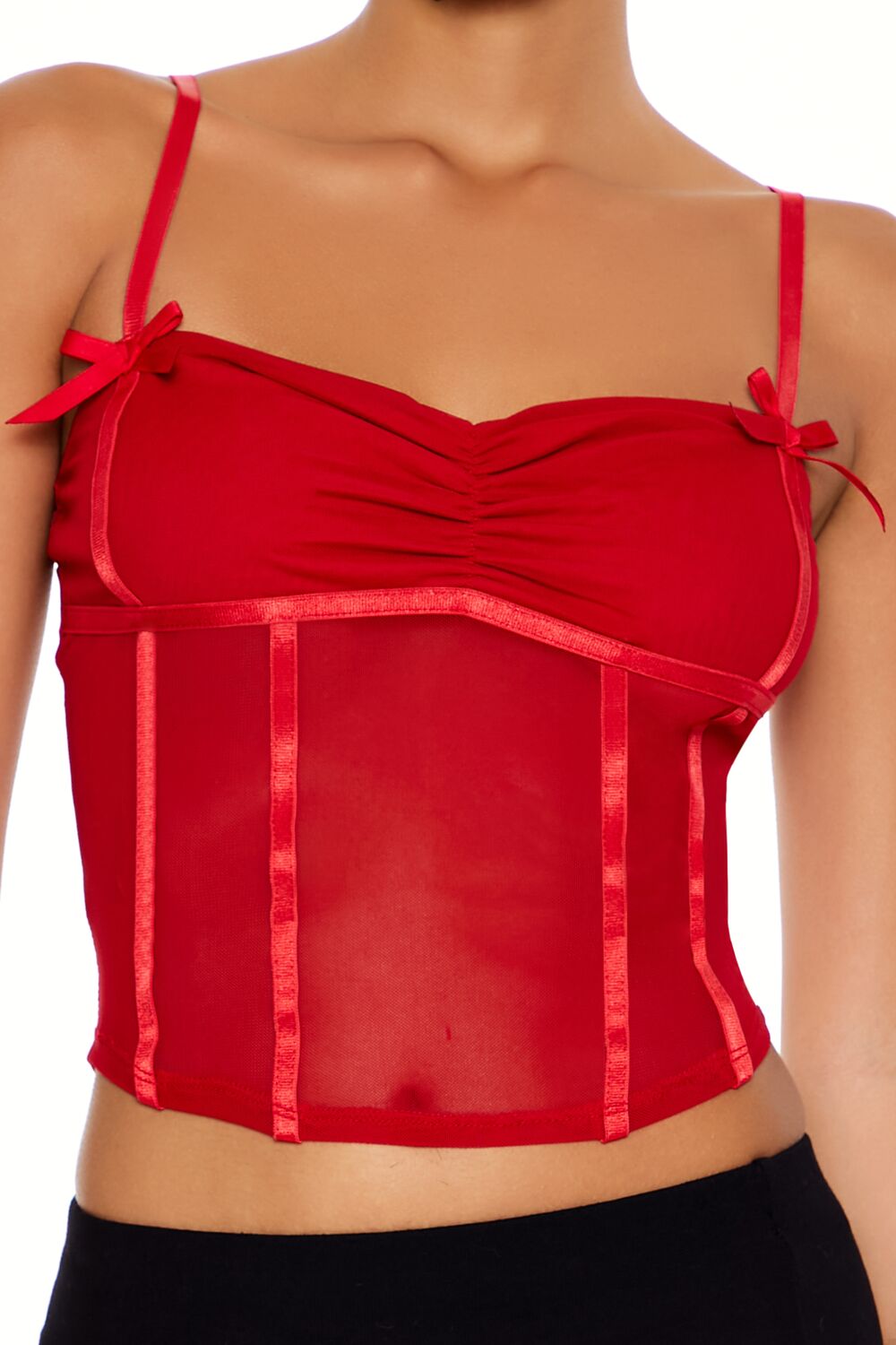 Satin-Trim Sheer Mesh Cami