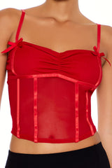 Satin-Trim Sheer Mesh Cami