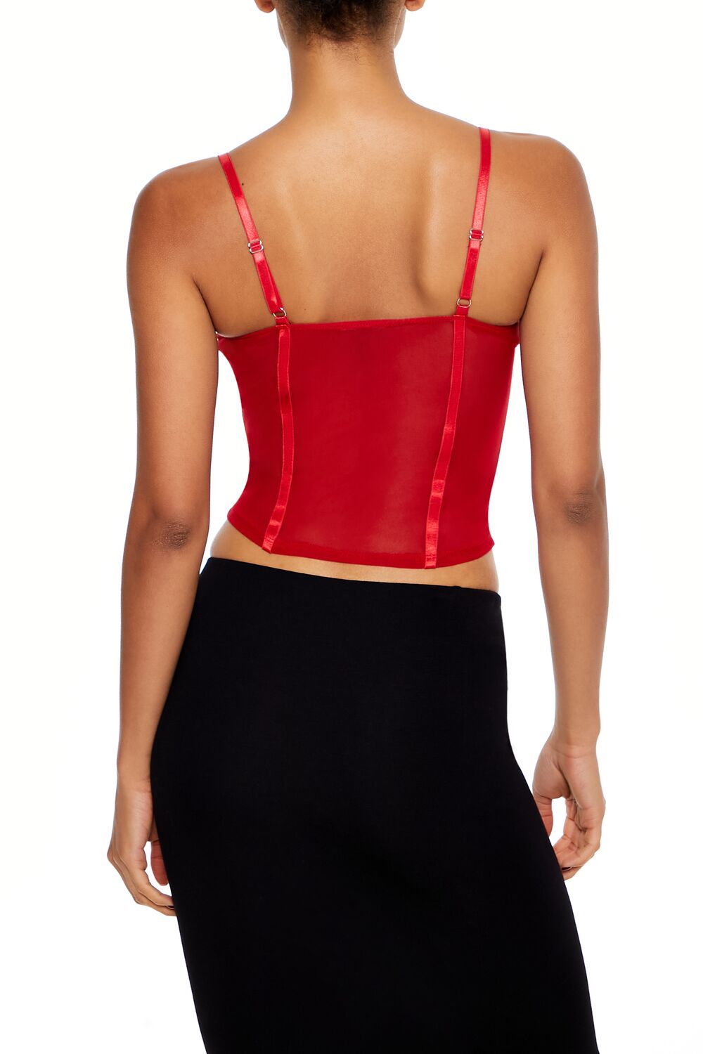 Satin-Trim Sheer Mesh Cami