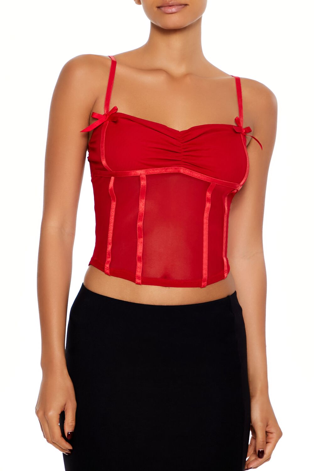 Satin-Trim Sheer Mesh Cami