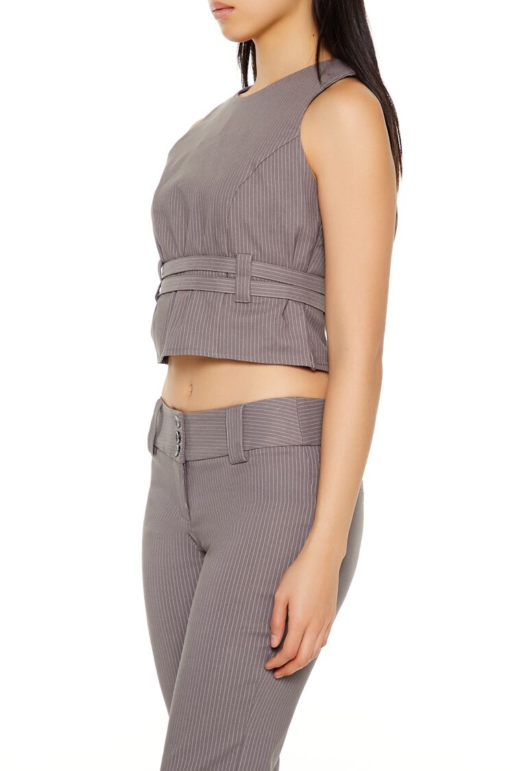 Buckled Pinstriped Crop Top