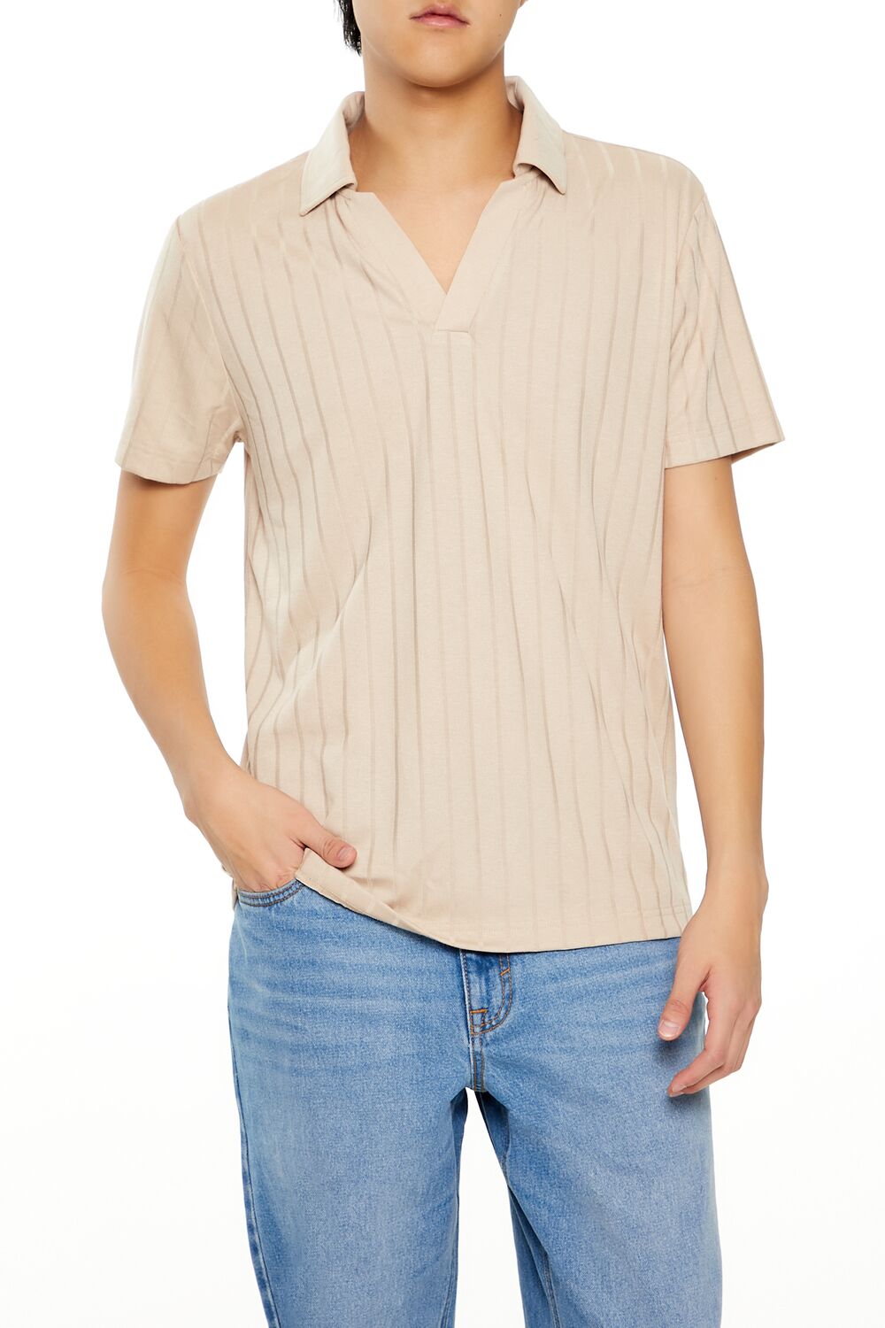 Striped Split-Neck Polo Shirt