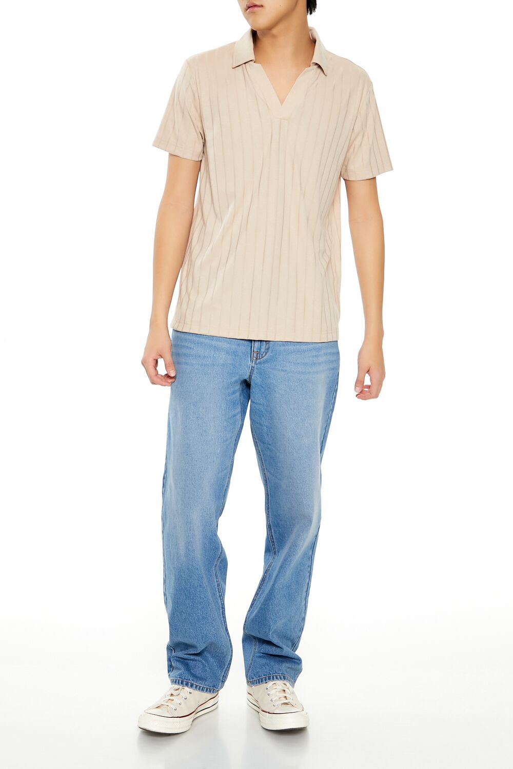 Striped Split-Neck Polo Shirt