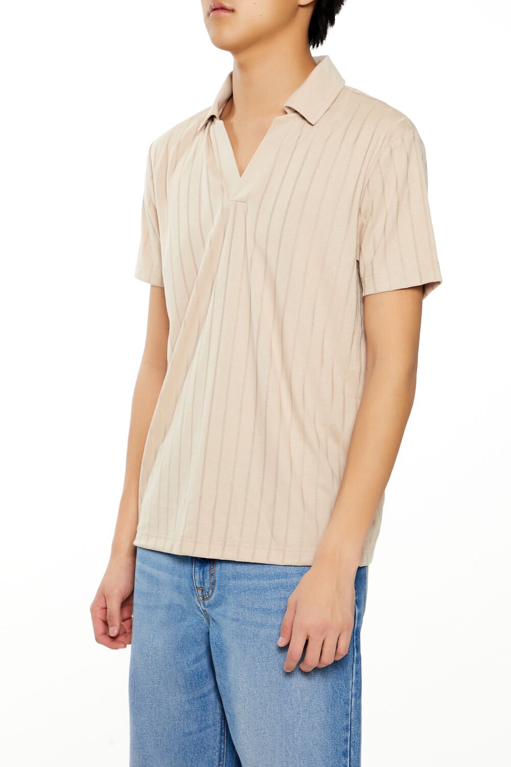 Striped Split-Neck Polo Shirt