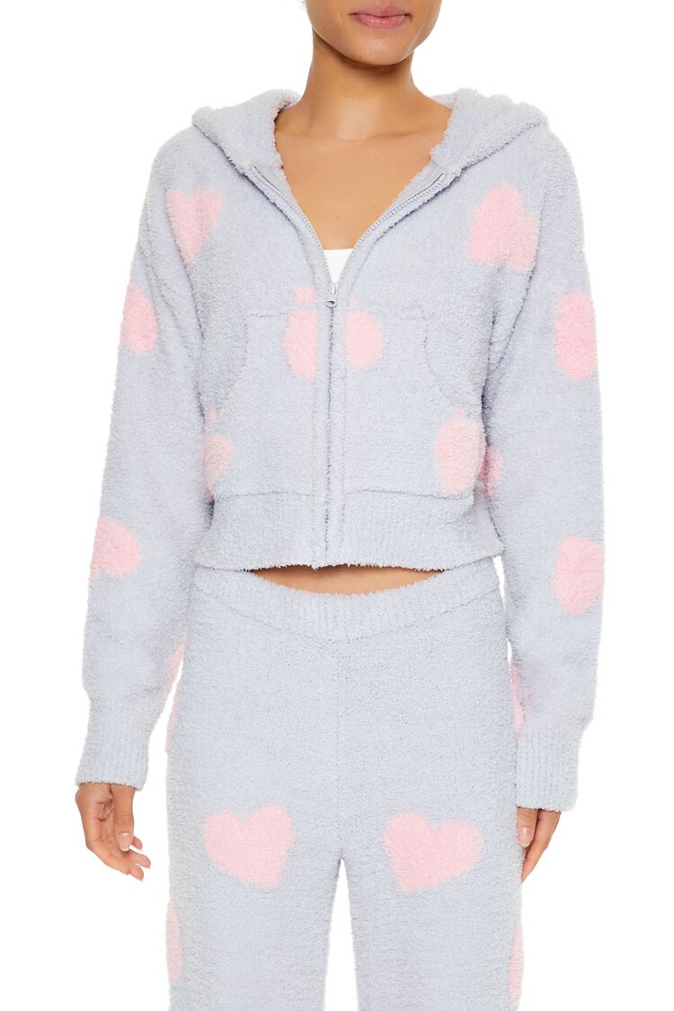 Heart Print Pajama Zip-Up Hoodie
