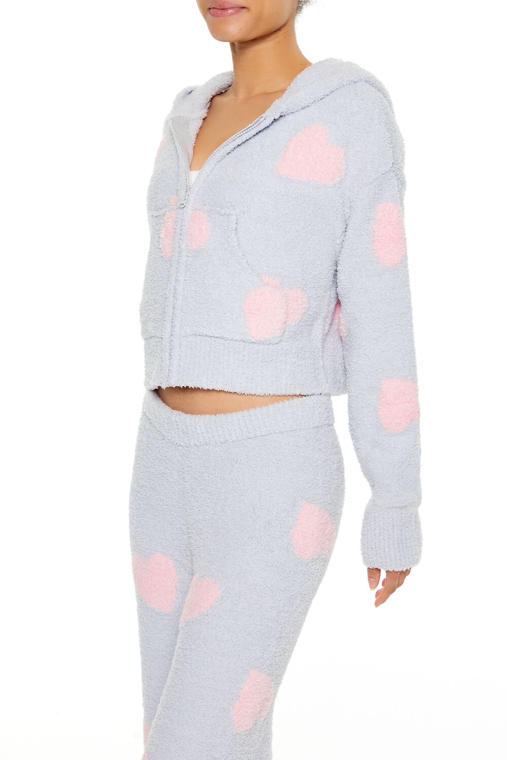 Heart Print Pajama Zip-Up Hoodie