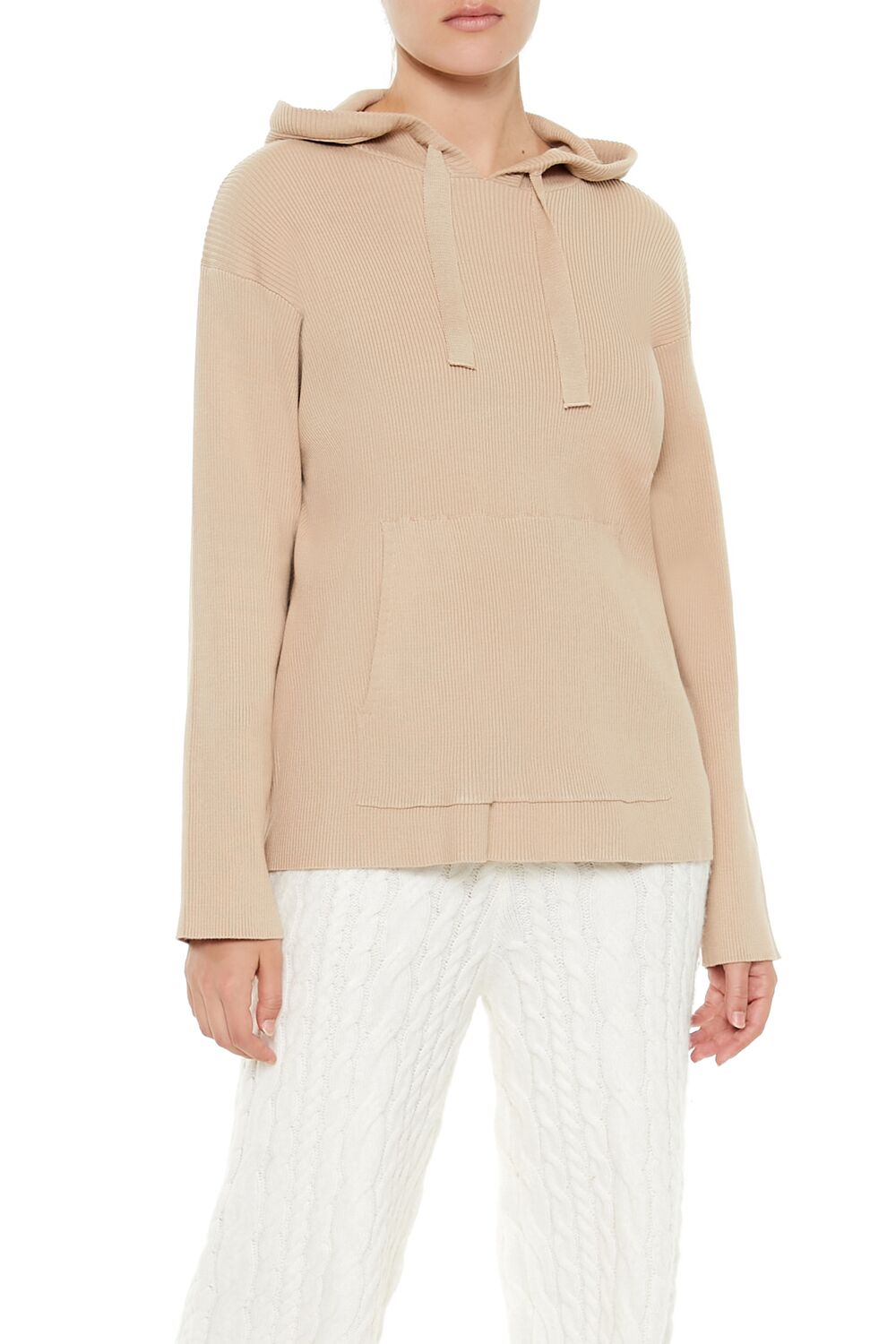 Sweater-Knit Drop-Sleeve Hoodie
