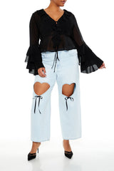 Plus Size Chiffon Ruffle-Trim Top