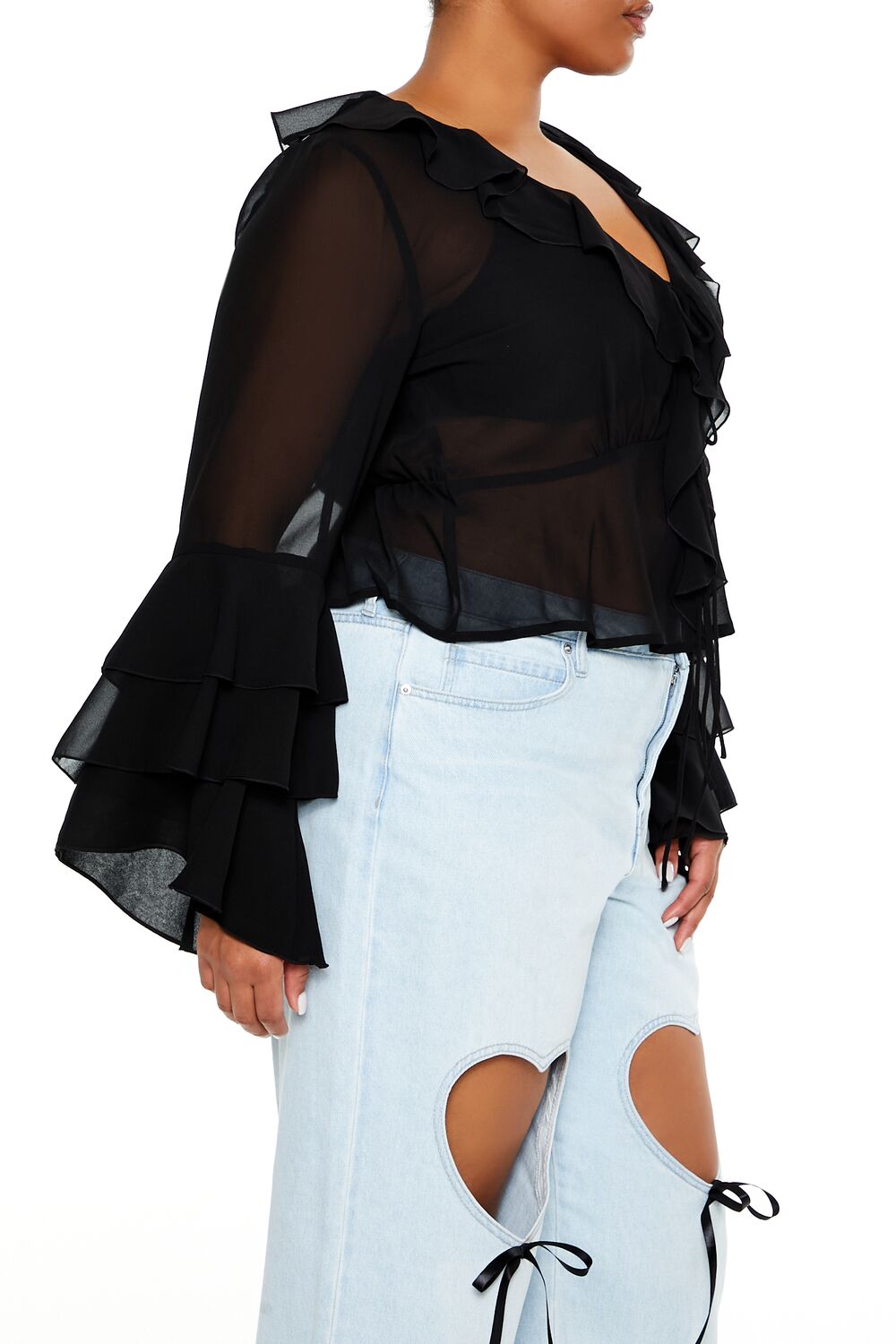 Plus Size Chiffon Ruffle-Trim Top