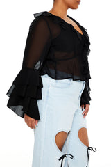Plus Size Chiffon Ruffle-Trim Top