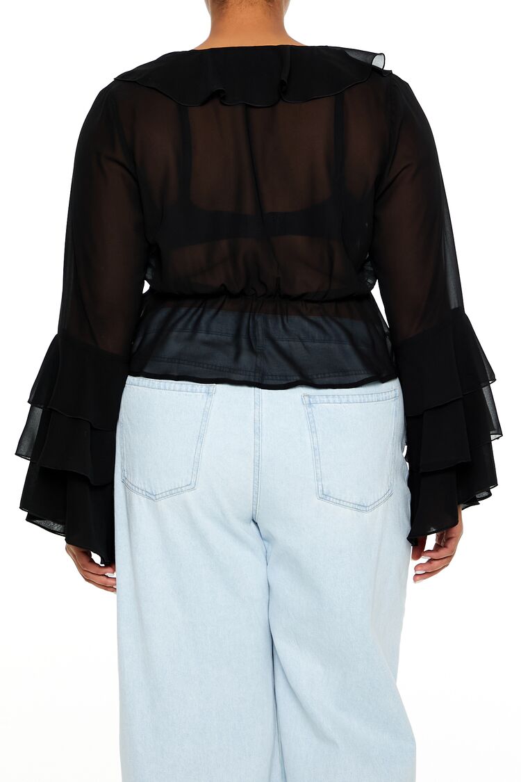 Plus Size Chiffon Ruffle-Trim Top