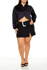 Plus Size Cropped Satin Shirt