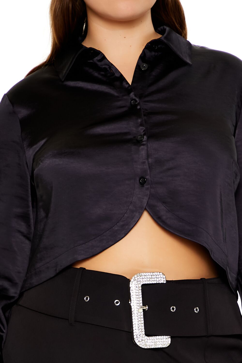 Plus Size Cropped Satin Shirt
