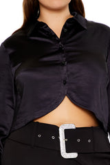 Plus Size Cropped Satin Shirt