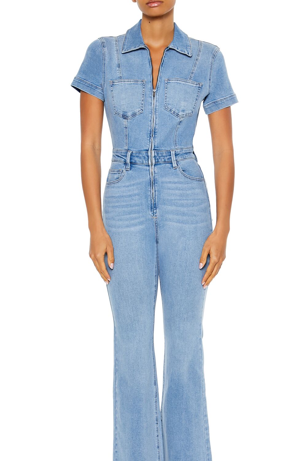 Denim Zip-Up Flare Jumpsuit