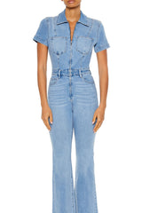 Denim Zip-Up Flare Jumpsuit