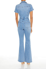 Denim Zip-Up Flare Jumpsuit