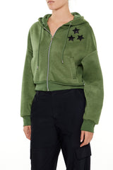 Star Patch Zip-Up Hoodie