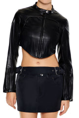 Cropped Faux Leather Moto Jacket