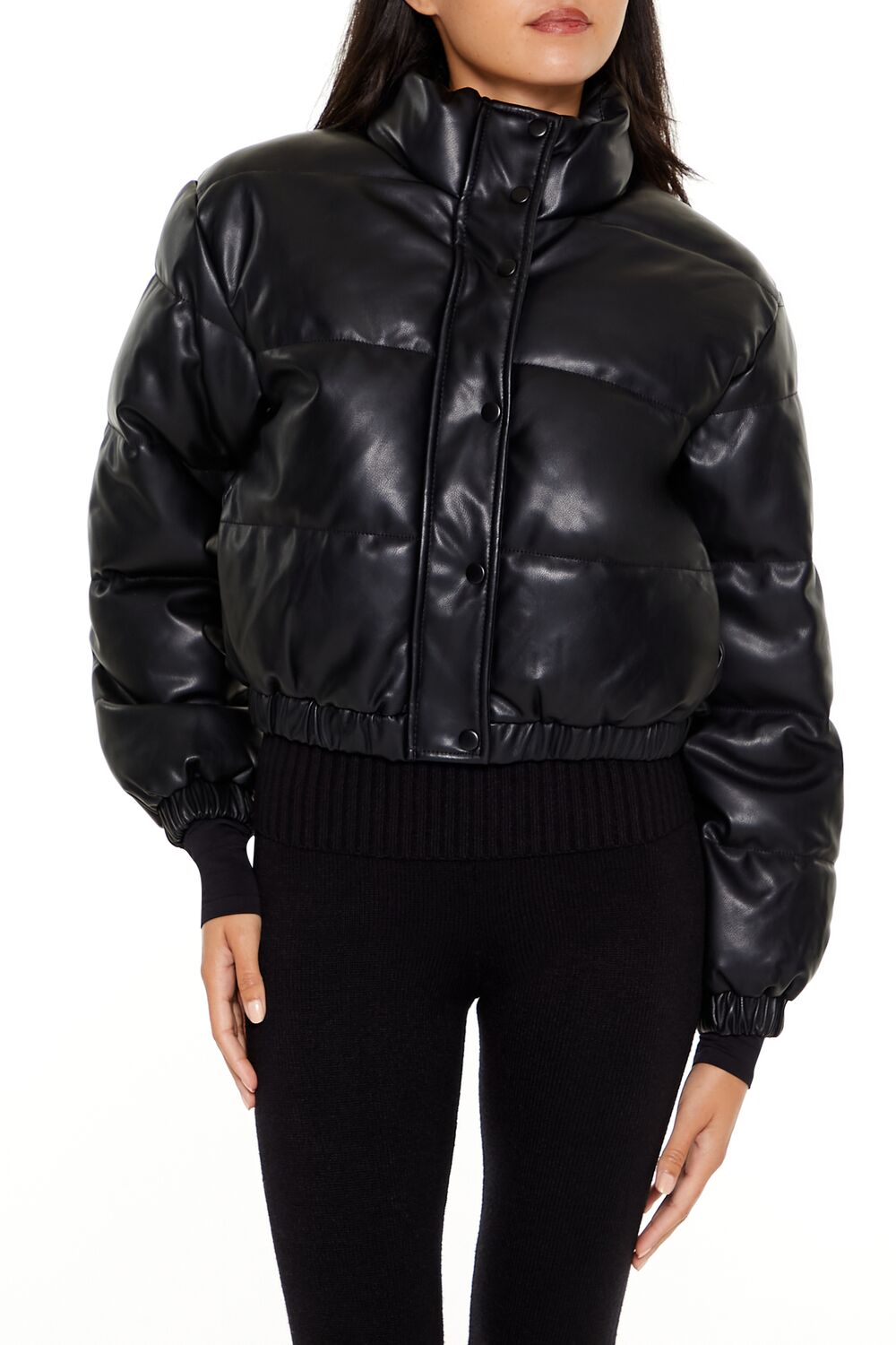Quilted Faux Leather Bomber Jacket