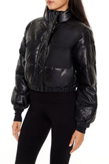 Quilted Faux Leather Bomber Jacket