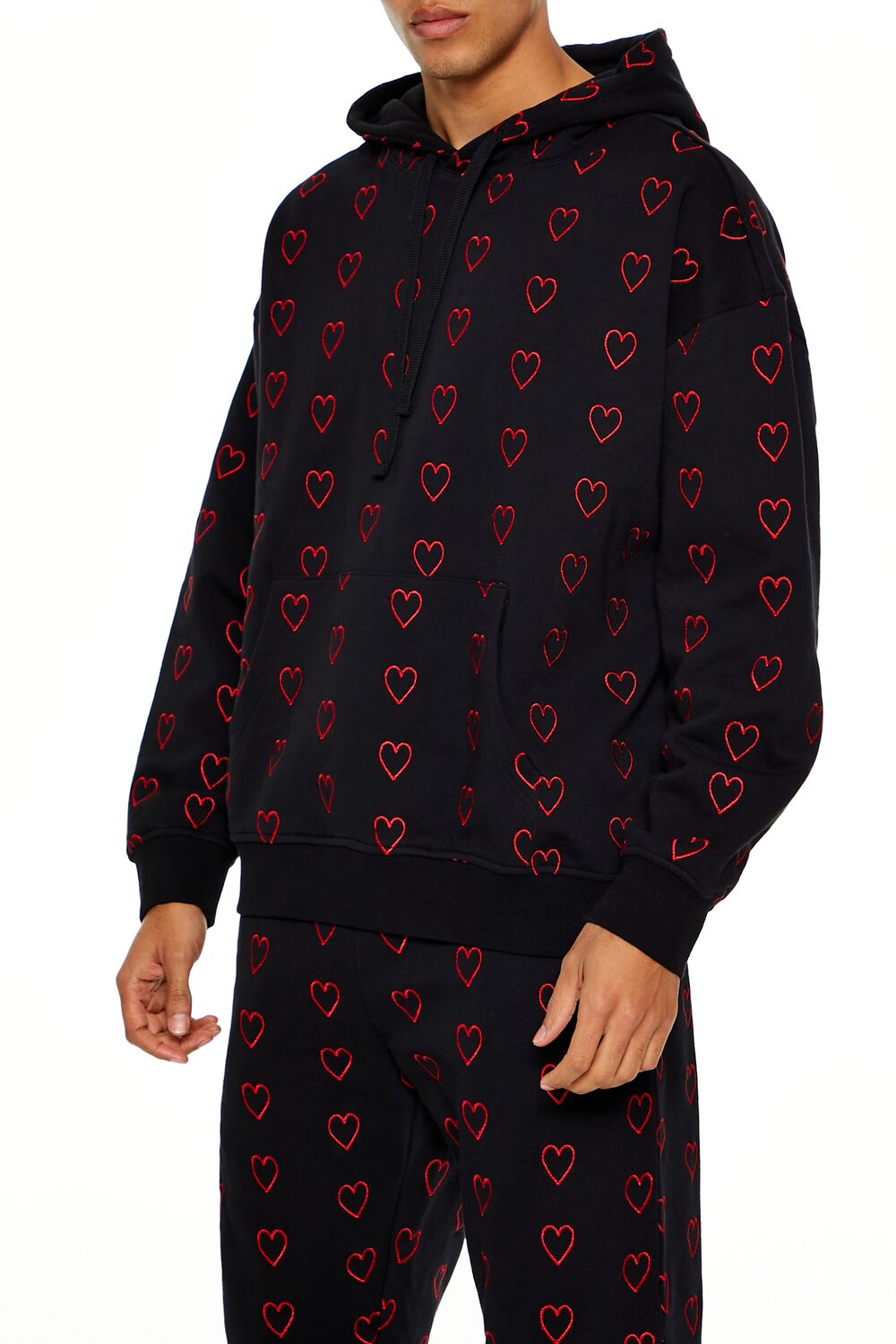 Heart Embroidered Drawstring Hoodie