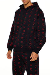 Heart Embroidered Drawstring Hoodie