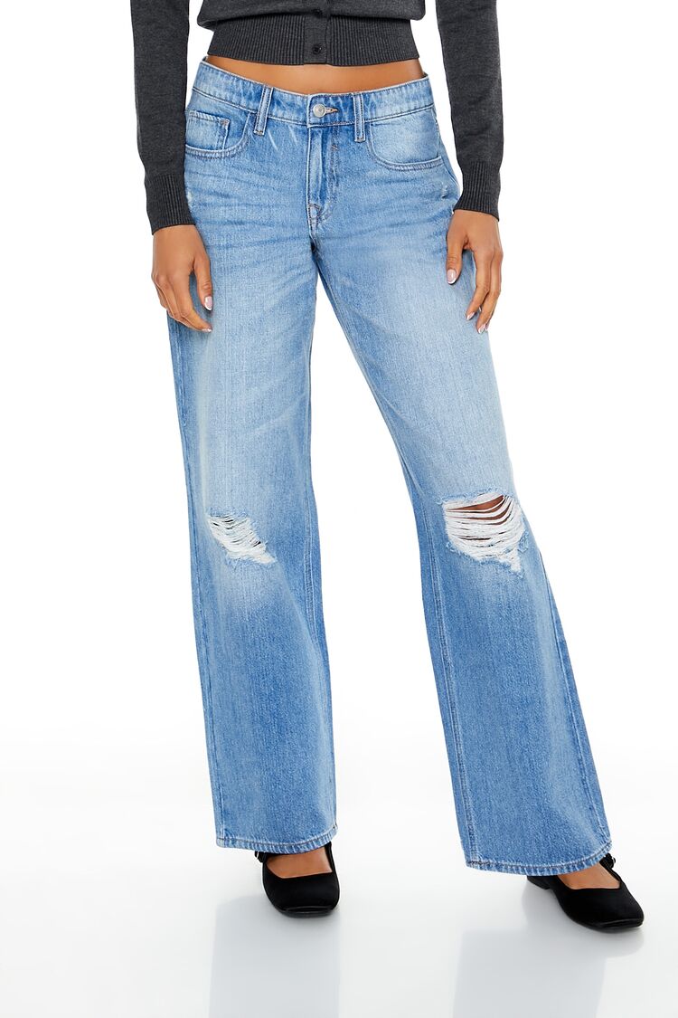 Distressed Low-Rise Straight Jeans