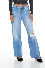 Distressed Low-Rise Straight Jeans